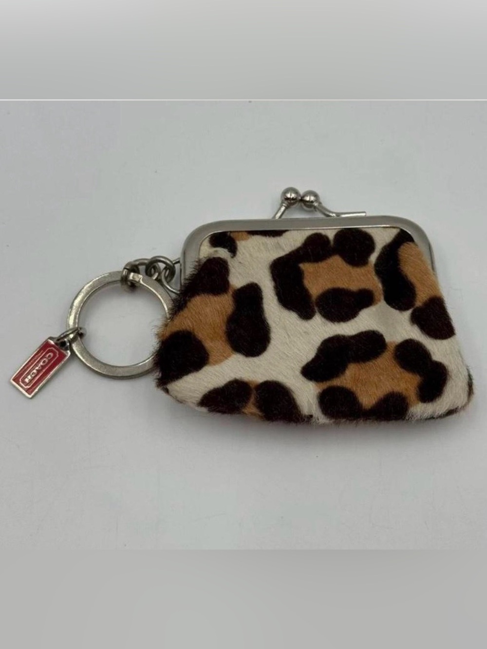 RARE Coach Ocelot Calf Hair Kisslock Coin Purse Keychain